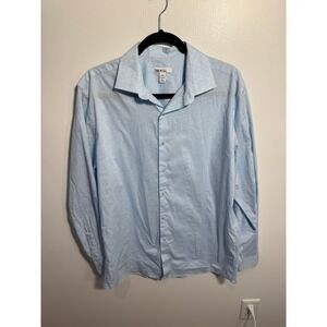 Bar III Dress Shirt Mens L 16-16.5 Light Blue Floral Slim Fit Stretch Cotton